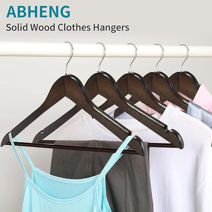 ABHENG 20 Pack Wooden Coat Hangers, 360° Swivel Hook, Suit Hangers with Anti-Slip Notches, for Jackets, Shirts, Dress, Dark Walnut, UAWY0520H