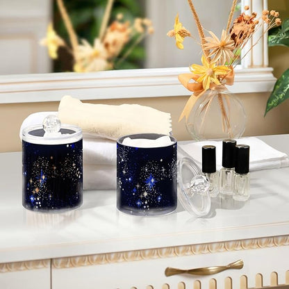 MNSRUU 4 Pack Qtip Holder Organizer Dispenser Blue Space Galaxy Constellation Bathroom Containers Bathroom Vanity Storage Canister Apothecary Jars for Cotton Swabs/Pads/Floss