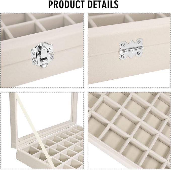 Velvet Jewelry Tray 48 Compartments Jewelry Display Organizer with Transparent Cover Rings, Earrings, Necklaces, Pendants Storage Box for Girls, Wives, Mothers, Women