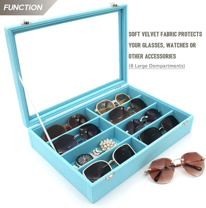 KLOUD City Velvet Sunglasses Organizer, Glasses Storage Box Sunglasses Storage Holder Box,Glasses Display Case with 8 Slots
