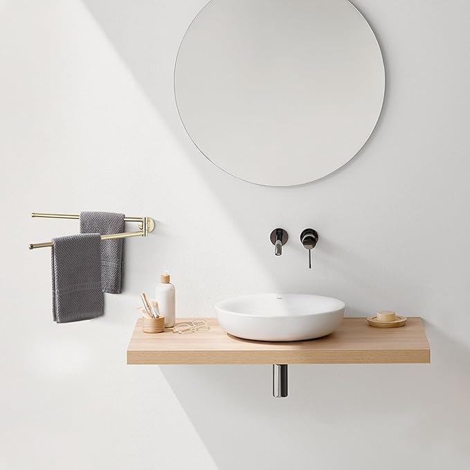 BGL Swivel Towel Bar for Bathroom Gold,Swing Out Double Towel Bar 2-Arm Kitchen Wall Mounted Towel Hanger Holder for Bathroom Organizer