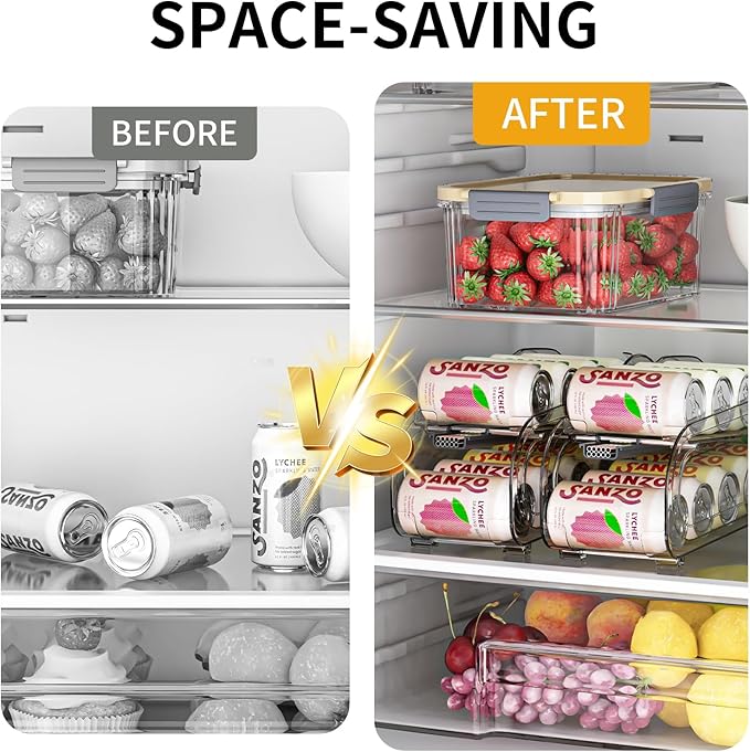 GoldOath Drink Organizer for Fridge, Soda Can Organizer Dispenser for Refrigerator with Automatic Rolling,Organize Standard Size 11.15oz or 12oz Cans Drink,Save Space for Fridge、Kitchen、countertop