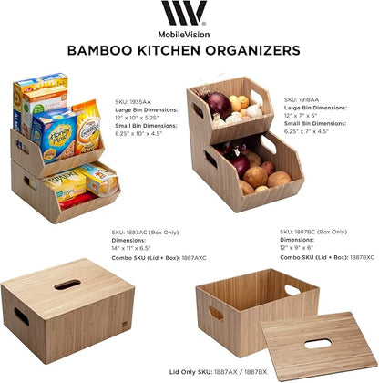MobileVision Bamboo Storage Box, 14”x11”x 6.5”, Durable Bin w/ Handles, Stackable - For Toys Bedding Clothes Baby Essentials Arts & Crafts Closet & Office Shelf