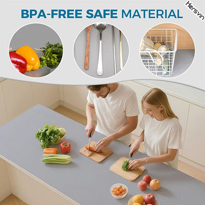 Hersvin Shelf Liners, 24in x 20ft Kitchen Drawer Mats, Non-Adhesive EVA Cupboard Protector, Cabinet Lining (Light Gray/Dot)