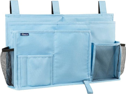 Surblue Bedside Caddy Hanging Bed Organizer Storage Bag Pocket for Bunk and Hospital Beds, College Dorm Rooms Baby Bed Rails, Camp 8 Pockets, (Large, Skyblue)