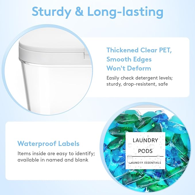 Lifewit Laundry Pods Container with Pop-up Lid, Detergent Dispenser, Dryer Sheet Holder, Laundry Room Organization Storage Jars for Washing Powder, Soap, Scent Booster Beads,0.5+0.72gal, 6 Pcs