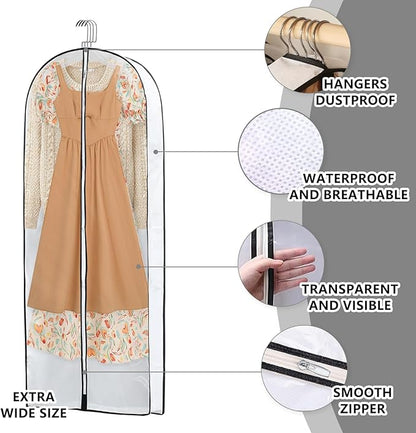 3 Pack Garment Bags for Hanging Clothes Storage, Clear Suit Dress Bags with Zippers for Travel Moving, Breathable Closet Storage for Shirts Gowns Coats Jackets Sweater Fur 60" Long