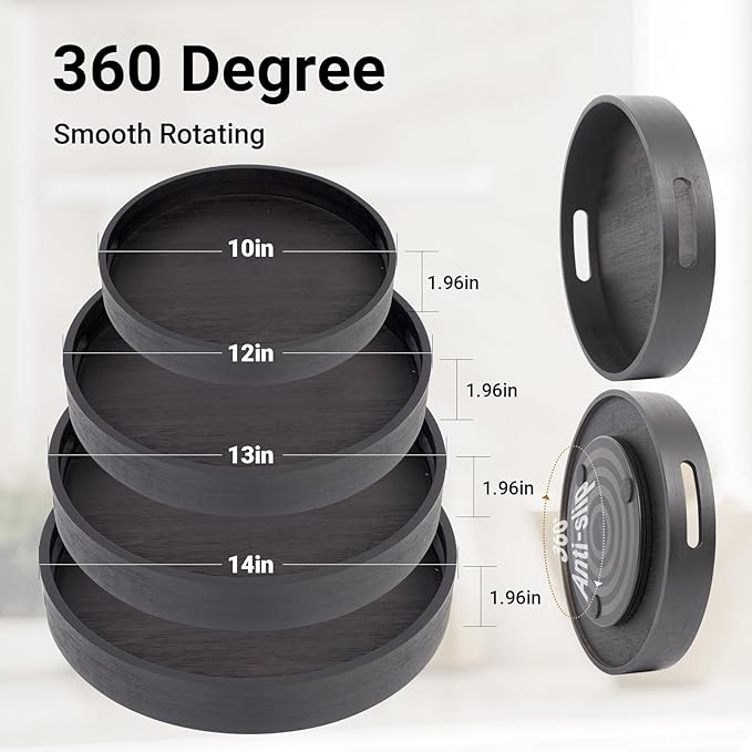 13in Bamboo Lazy Susan Organizer Turntable for Cabinet for Table Top, Spice Organization Round Rotating Serving Tray Turntable Seasoning Organizer for Kitchen(Black Bamboo)