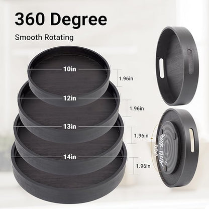 13in Bamboo Lazy Susan Organizer Turntable for Cabinet for Table Top, Spice Organization Round Rotating Serving Tray Turntable Seasoning Organizer for Kitchen(Black Bamboo)