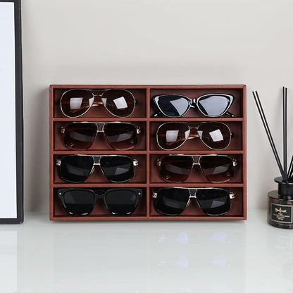Cretkhp Sunglass Organizer Tray, PU Leather Sunglasses Organizer with 8 Grids for Drawer, Stackable Sunglass Holder Storage