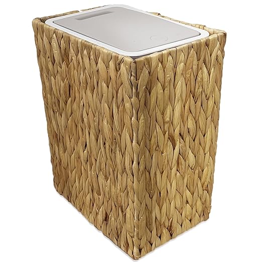 Yatmung Wicker Trash Can with Lid - Bathroom Trash Can with Lid - 3.5 Gallon Rattan Trash Bin - Woven Trash Cans - Waste Basket for Bedroom, Living Room, Office - Press Top - Boho Bathroom Garbage Can
