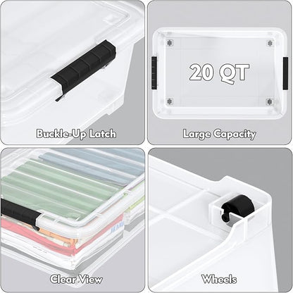 Uumitty 20 Quart Under Bed Shoe Storage Container Bin with Wheels for Underbed, Home or Office Organization, Set of 4
