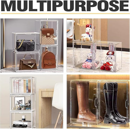DAYOOH 5 Pcs Super Large Acrylic Display Case Purse Handbag Storage Organizer for Closet Clear Stackable Bag Storage Boxes for Books, Boots, Collectibles, Cosmetic
