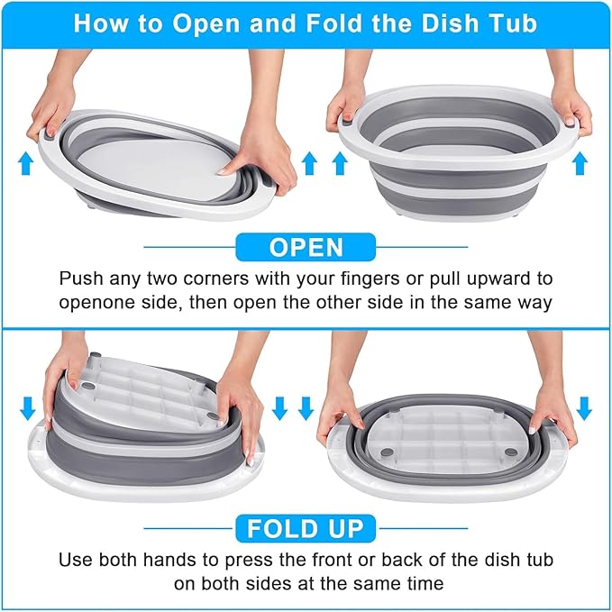 Collapsible BBQ Prep Tub with Lid, 7.5L Bottle Wash Basin with Drain Plug, Chopping Board Colander for Kitchen, Portable Camping Sink Dish Basin, Folding Dish Pan Storage Basket Picnic BBQ Accessories
