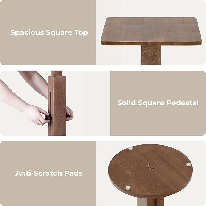 Behomes Aurin Solid Wood Nightstand, Mid Century Modern Side Table with Adjustable Height, Vintage Sofa End Table, Bedside Table for Bedroom, Living Room, Square Top, Walnut