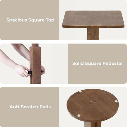 Behomes Aurin Solid Wood Nightstand, Mid Century Modern Side Table with Adjustable Height, Vintage Sofa End Table, Bedside Table for Bedroom, Living Room, Square Top, Walnut