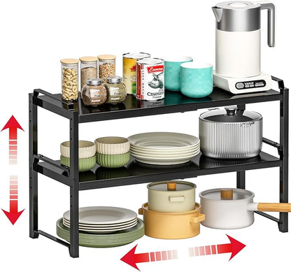 100 LBS Heavy Duty Kitchen Storage Shelf, 12 Inch Widened Cabinet Shelf Organizer For Dishes Spice Cups Small Appliances, Stackable Expandable Storage Shelves For Kitchen Cabinet Cupboard Pantry