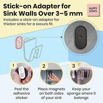 HAPPY SINKS Magnetic Sponge Holder - Kitchen Sink Organizer - Ideal for Kitchen Organization & Accessories - Sink Sponge Holder (Stainless Steel)