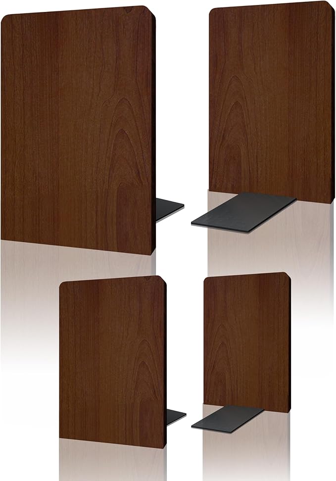 Walnut Wood Book Ends for Shelves - Hand Polished Edges, Non-Skid Bookends for Heavy Duty Book Holders Office Desk Shelves Decorative Book Organizer, 6.69"H x 4.72"W x 3.94"L (2 Pairs)