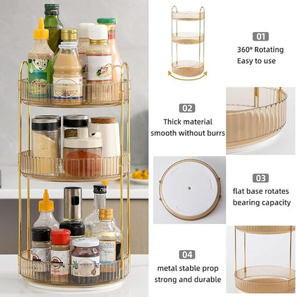 Weidace 360 Rotating Makeup Organizer for Vanity, Bathroom Countertop Spinning Perfume Organizer, High-Capacity Cosmetic and Skincare Dresser Make Up Holder Rack (3 Tiers, Yellow)