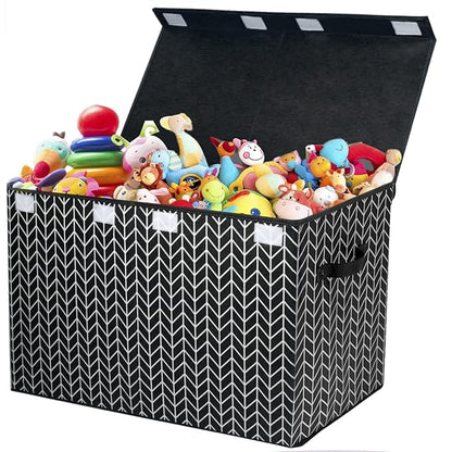 Mayniu Large Toy Box Chest with Lid, Kids Toy Storage Organizer Bins Basket for Living Room, Nursery, Closet, Bedroom, Playroom 25"x13" x16" (Black)