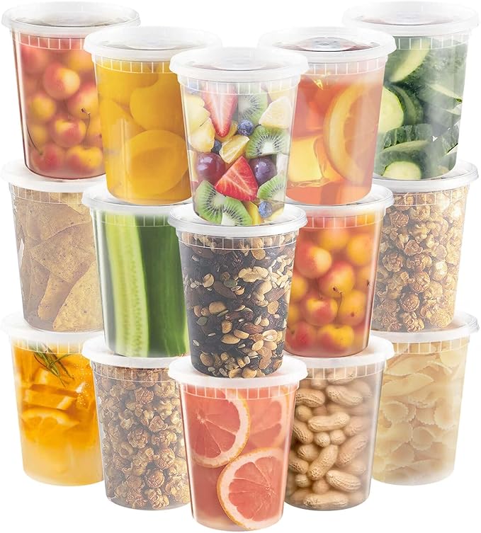 YUESING 40 Pack 32oz Deli Containers with Lids Food Storage Containers Plastic Deli Containers with Lids, Slime, Soup, Meal Prep Containers | BPA Free | Stackable | Leakproof | Dishwasher/Freezer Safe