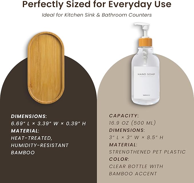 Maisonovo Plastic Soap Dispenser Set | Hand Soap and Dish Soap Dispenser Set | 16.9oz Amber Bottles with Black Bamboo Pump | Bathroom Lotion Dispenser with Pump Set of 2