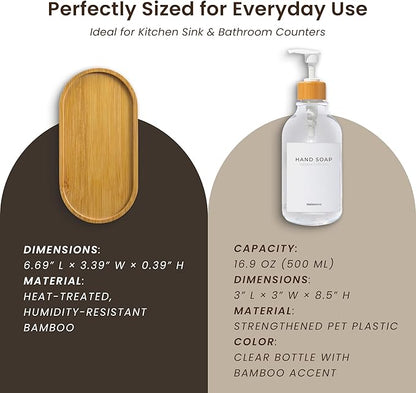 Maisonovo Plastic Soap Dispenser Set | Hand Soap and Dish Soap Dispenser Set | 16.9oz Amber Bottles with Black Bamboo Pump | Bathroom Lotion Dispenser with Pump Set of 2