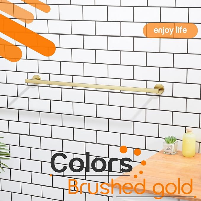 32 Inch Bathroom Towel Bar Bath Towel Rack Kitchen Towel Holder Long Towel Rails Wall Mounted SUS304 Stainless Steel Brushed Gold AN4001GD-L32