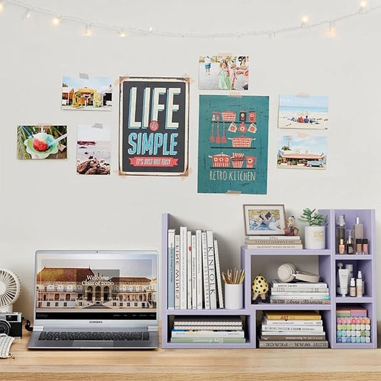 Desk Shelves Desktop Orgnizer Shlef - Purple Office Organization for Top of Desk Organizers and Accessories Corner Bookshelf Table Top Shelving Small Hutch Decorations for Women Office