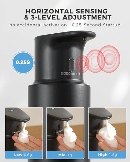 DODO MEKIA Automatic Foaming Soap Dispenser Touchless, 304 Stainless Steel Bottle Body & 16.2oz/480ml,USB Rechargeable, 3 Adjustable Liquid Levels, IPX7 Waterproof, for Kitchen Bathroom, Black