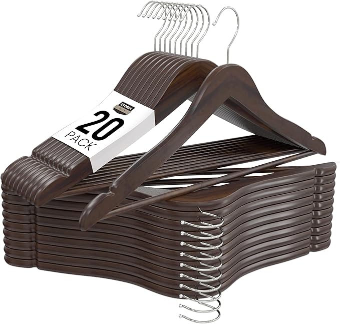 Utopia Home Premium Wooden Hangers 20 Pack - Durable & Slim Coat Hanger - Suit Hanger with 360-Degree Rotatable Hook - Wood Hangers with Shoulder Grooves (Vintage Color)