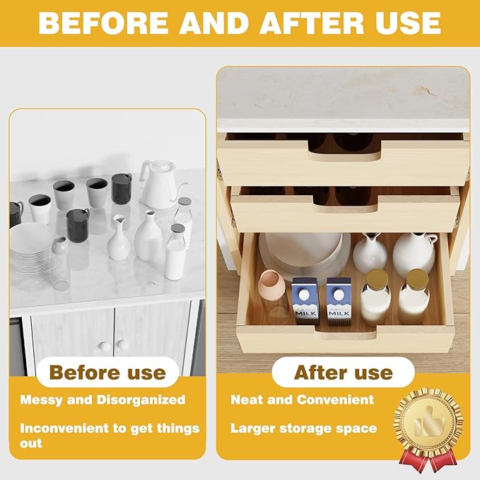 Pull Out Cabinet Organizer, 20''W×21''D×19''H Soft Close Slide Out Wooden Pull out Drawers, Three Tier Slide out Wood Cabinet Organizer, for Base Cabinet Organization in Kitchen, Pantry, Bathroom