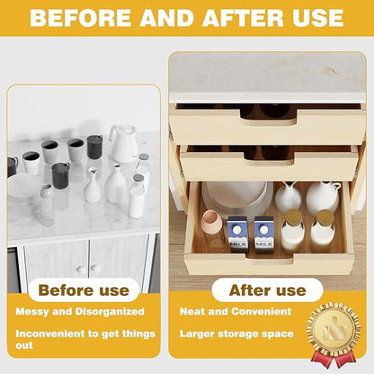 Pull Out Cabinet Organizer, 23''W×21''D×19''H Soft Close Slide Out Wooden Pull out Drawers, Three Tier Slide out Wood Cabinet Organizer, for Base Cabinet Organization in Kitchen, Pantry, Bathroom