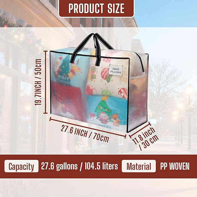 VENO 4 Pack Moving Bags, Christmas Storage Containers, Storage Totes, Zipper On Top, Sturdy, Storage Bags for Camping, Clothes, Bedding, Comforters, Pillows (27 Gallon Clear, 4 Pack)