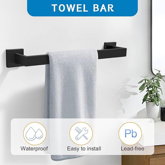Matte Black 5 Pieces Bathroom Hardware Accessories Set Towel Bar Towel Holder Towel Racks Set for Bathroom,Stainless Steel Wall Mounted 16-Inch Towel Bar