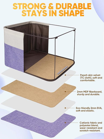 BALEINE 3 Pack Fabric Storage Bins for Shelves, Linen Storage Baskets for Organizing, Decorative Closet Bins for Clothes, Home (Lavender, 14''x10''x8.5'')