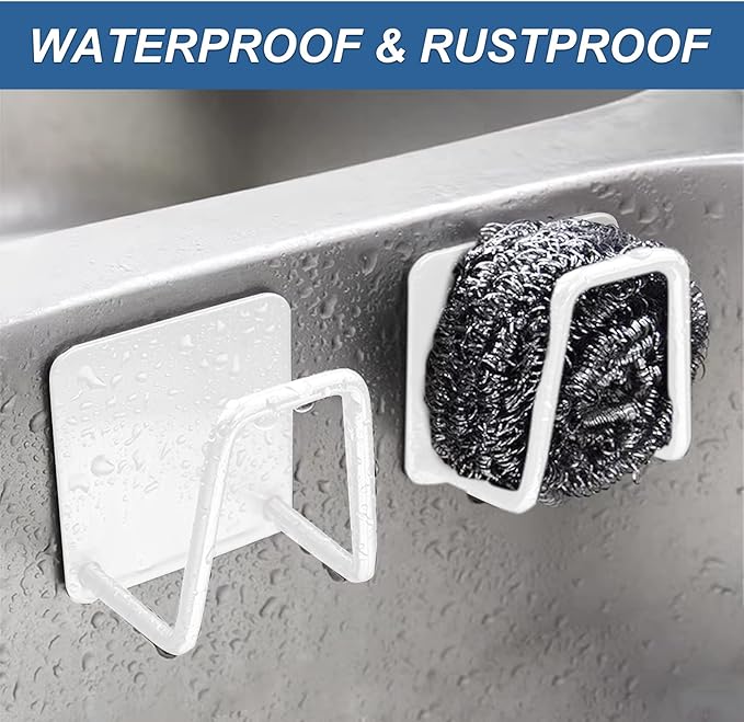 Eksinzenith Sponge Holder for Kitchen Sink Caddy, Strong Adhesive Sponge Holder for Sink Counter, Dish Sponge and Brush Holder, Premium SUS304 Stainless Steel Rust Proof Waterproof-White(2 Pack)