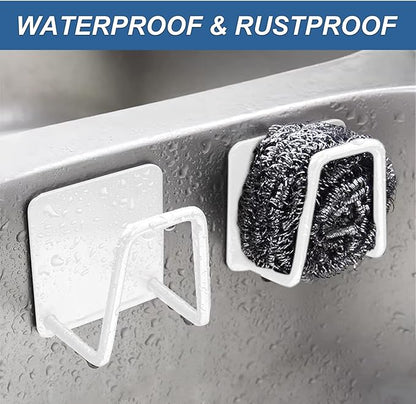 Eksinzenith Sponge Holder for Kitchen Sink Caddy, Strong Adhesive Sponge Holder for Sink Counter, Dish Sponge and Brush Holder, Premium SUS304 Stainless Steel Rust Proof Waterproof-White(2 Pack)