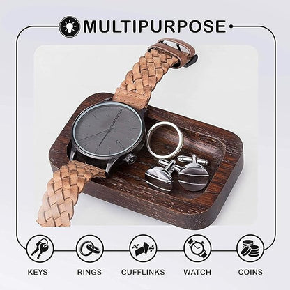 Prazoli Men's Ring Holder - Wooden Ring Dish & Tray for Nightstand for Him, Small Trinket Dish