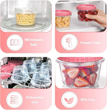 Slomg 10 Pack 16 oz Freezer Storage Containers with Pink Twist Top Lids, Small Plastic Food Storage Soup Meal Prep Containers, Leakproof Overnight Quart Containers for Lunch Leftover Fruit Salad Oat