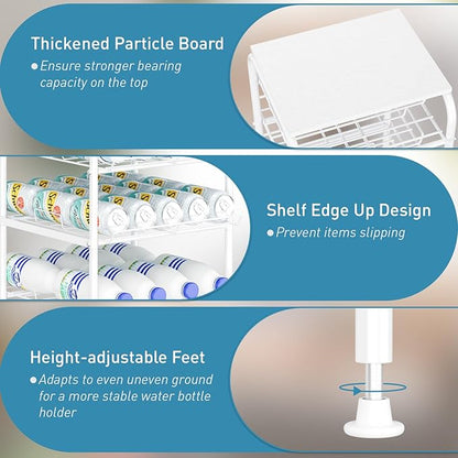 Vrisa 5 Tier Water Bottle Storage Rack Vertical Freestanding Bottled Water Organizer Large Capacity Beverage Drink Soda Can Holder Stand for Kitchen Pantry Home Party Food Storage, White