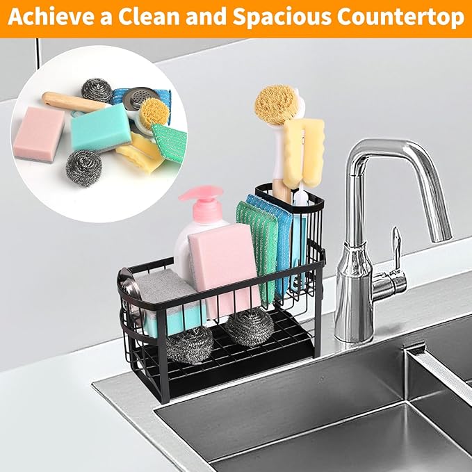 Regogo Kitchen Sink Organizer Rack,2-Tier Sink Caddy with Holder for Pot Brush,Oval Sink Organizer for Sponge