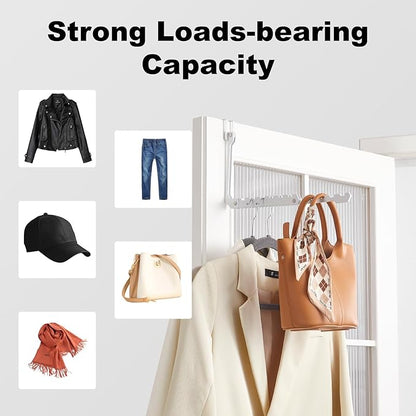 YAZYBHA Over The Door Hooks Hangers, 1 Pack Extend Foldable Over The Door Drying Rack for Laundry, Overdoor Hanger Hook with 6 Groves + 5 Ertra Groves for Towel, Coat, White