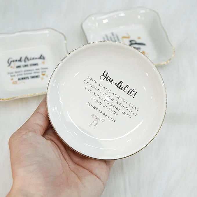 HatafaFurni Graduation Jewelry Dish Holder, Personalized Graduation Gifts for Friend, Sister, Daughter - You Did It Now Walk Across That Stage in You Weird Hat into Your Future Ring Dish For Her