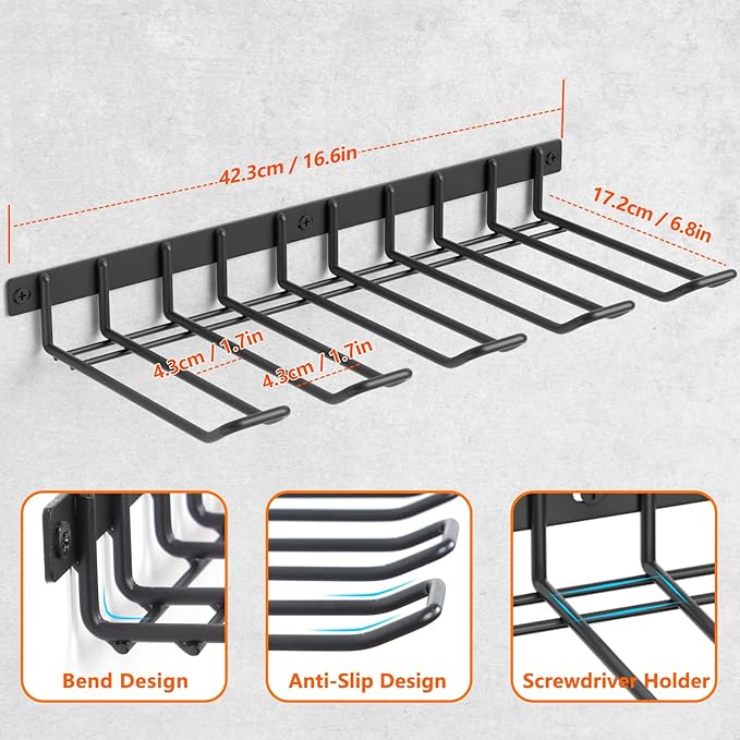 reliahom Power Tool Organizer, Cordless Drill Holder Wall Mount, Garage Tool Storage Rack, Heavy Duty Tool Rack for Garage and Workshop, Quick Installation in Minutes, 1 Pack