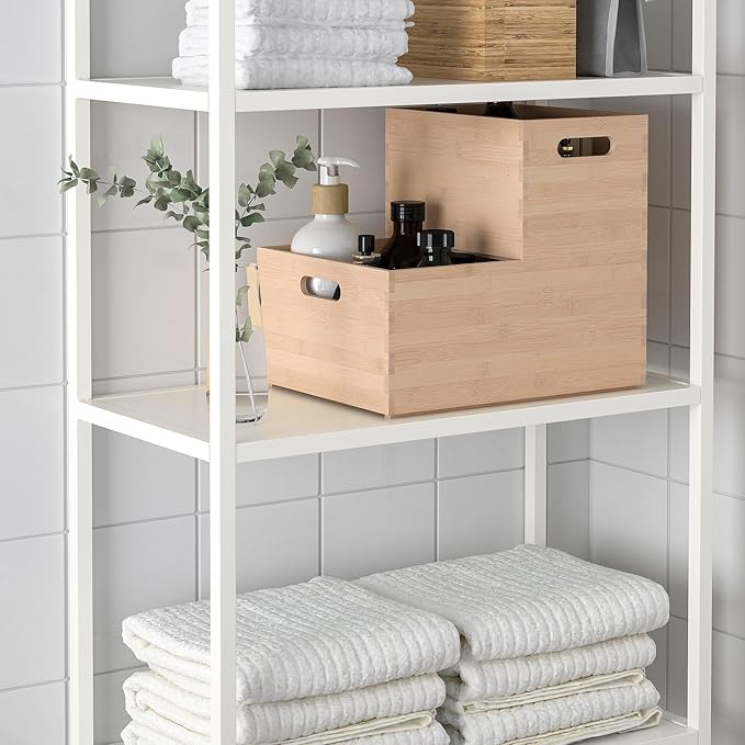 Bamboo Storage Box – Organizer Bin for Kitchen Utensils, Spice Jars, Bathroom Accessories, or Drawer Organization, Durable Natural Bamboo with Stackable Design (12 ½x9 ½x6) (Light bamboo)