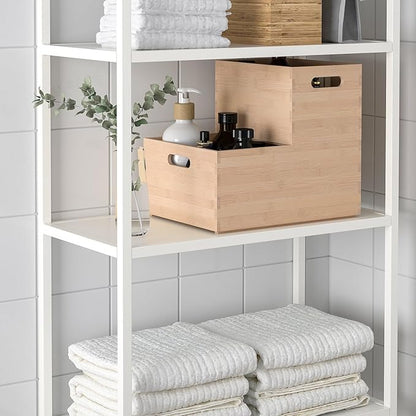 Bamboo Storage Box – Organizer Bin for Kitchen Utensils, Spice Jars, Bathroom Accessories, or Drawer Organization, Durable Natural Bamboo with Stackable Design (12 ½x9 ½x6) (Light bamboo)
