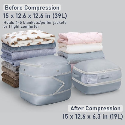 DIMJ Compression Storage Bags 8 Pack - Blanket Storage Bags with Window Zipper, Ultra Space Saving Self Compression Organizer for Puffer Jacket, Bedding, Lightweight Comforter Duvet, Sweater, Sheet
