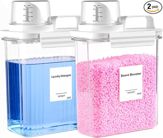 64 OZ Laundry Detergent Dispenser, Liquid Laundry Soap Dispenser, Fabric Softener Dispenser, Scent Booster/Laundry Powder Holder & Container, Laundry Room Organization and Storage, 2PACK